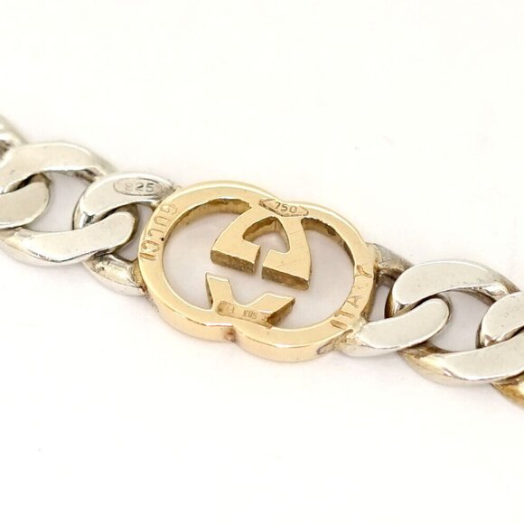 GUCCI Interlocking G Chain Bracelet 7" Silver 925 & 18K Yellow Gold Auth w/Box - Picture 9 of 15